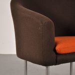 1960’s Rare model easy chair with brown and orange woll upholstery on chrome metal legs