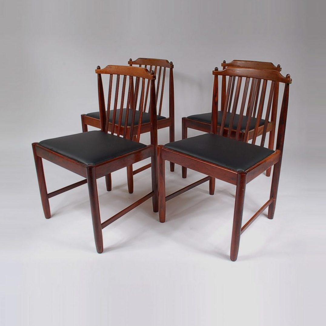 1950’s Scandinavian styled rosewood dinner chairs with new black skai upholstery