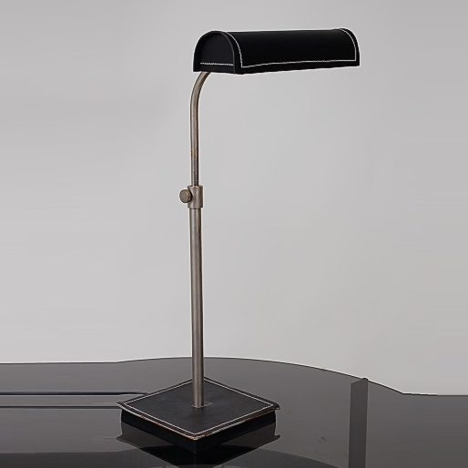 1950s Chrome metal with black leather adjustable desk lamp in the manner of Jacques Adnet