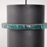 L4109 1960s Beautiful black metal hanging lamp with glass ring Hiemstra Evolux / Netherlands