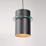 L4109 1960s Beautiful black metal hanging lamp with glass ring Hiemstra Evolux / Netherlands