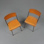 m22500 1950s Industrial style children chair, plywood seat and back, grey metal frame Marko / Netherlands