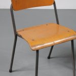 m22500 1950s Industrial style children chair, plywood seat and back, grey metal frame Marko / Netherlands