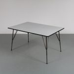 m22993 1950s Rectangular dining table on black metal legs with formica top, adjustable in height Rudolf Wolf(f) Elsrijk / Netherlands
