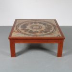 m23454 1970s Square coffee table, wooden with aluminium base and ceramics top Ox-Art / Denmark