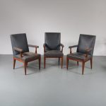 m22567 1950s Rosewood conference chair with blue leather upholstery Theo Tempelman Pander / Netherlands