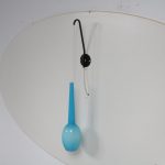 L4249 1950s Wall lamp black metal arm with blue murano glass pendant Vistosi / Italy