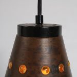L4162 1960s Small hanging lamp in glass covered with copper with perforations Nanny Still Raak / Netherlands