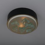 L3688 1950's Unique black metal ceiling lamp with thick pieces of glass Raak / Netherlands