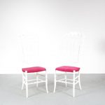 m23483 1960s Set of two white wooden Chiavari chairs with red fabric upholstery Chiavari / Italy