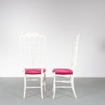 m23483 1960s Set of two white wooden Chiavari chairs with red fabric upholstery Chiavari / Italy