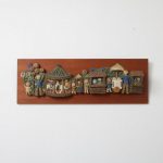 K3564 1950s Decorative wood with ceramics wall plate, Netherlands