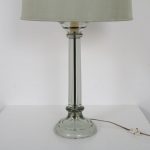 L4368 1960s Large table lamp clear glass base with green fabric hood
