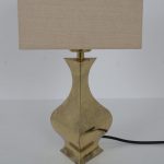 L4497 1970s Small brass table lamp with fabric hood attributed to Maria Pergay France