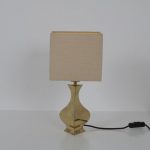 L4497 1970s Small brass table lamp with fabric hood attributed to Maria Pergay France