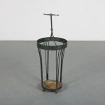 m24030 1950s Italian black metal umbrella stand with brass details Italy