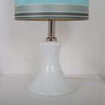 L4457 1960s White glass table lamp with chrome details and fabric hood Ingo Maurer M-Design / Germany