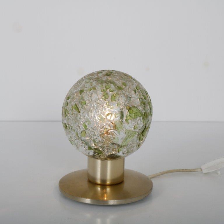 L4429 1970s Small table lamp on brass base with thick glass ball shade Doria / Germany