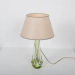 L4530 1950s glass signed table lamp with fabric hood Kristalunie- Maastricht / NL