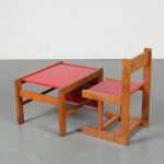 1950s Oak with red painted children chair with table Netherlands