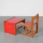 1950s Oak with red painted children chair with table Netherlands