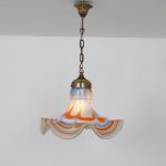 L4590 1970s Murano glass hanging lamp in Flower Power style with brass details Murano / Italy