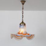L4590 1970s Murano glass hanging lamp in Flower Power style with brass details Murano / Italy