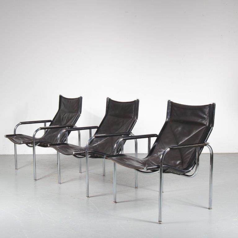 1970s Easy chair on chrome metal base with black leather Hans Eichenberger Strässle / Denmark
