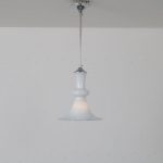 L4576 1970s Hanging lamp in white glass with clear edge Michael Bang Holmegaard Denmark
