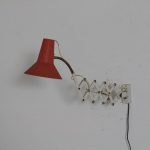 L4542 1950s white metal scissor lamp with red metal hood Hala NL