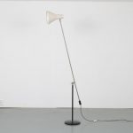 L4661 1950s Counter balance floor lamp, black metal with chrome base with white metal hood Anvia Netherlands