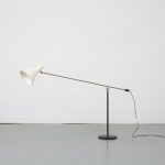 L4661 1950s Counter balance floor lamp, black metal with chrome base with white metal hood Anvia Netherlands