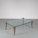 m25210 1970s Rectangular glass coffee table on brass legs Peter Ghyczy Ghyczy / Netherlands
