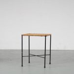 m25254 1950s Black metal with wicker stool in the style of Carl Auböck Austria