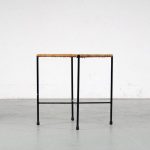 m25254 1950s Black metal with wicker stool in the style of Carl Auböck Austria