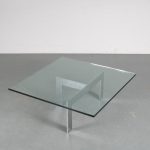 m24606 1960s Modern coffee table on heavy chrome base with thick glass top Attributed to Milo Baughman USA
