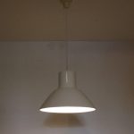 L4521 1950s big white enemelled hanging lamp Orno / Finland