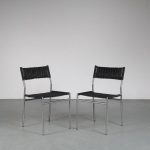 m25424-5 1960s Dining chair in chrome metal with black faux wicker Martin Visser Spectrum / Netherlands