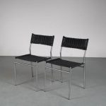 m25424-5 1960s Dining chair in chrome metal with black faux wicker Martin Visser Spectrum / Netherlands