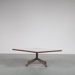 m24553 1960s Square coffee table on grey metal base with white laminated top Cornelis Zitman Pastoe / Netherlands