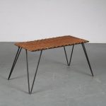 m25411 1950s Coffee table on black metal hairpin base with wicker top Netherlands
