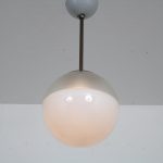 L4478 1930s Hanging lamp in chrome metal with milk glass and frosted ball Giso? / Netherland