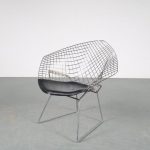 m25494 1970s Chrome wire metal chair model "Little Diamond" with black leather seat Harry Bertoia Knoll Int. / USA