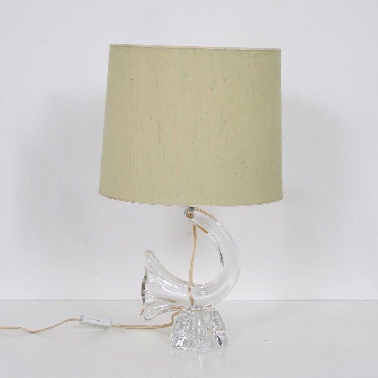 L4684 1950s Chrystal glass table lamp with fabric hood Daum / France