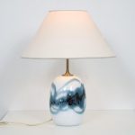L4709 1970s Danish table lamp glass base with fabric hood Holmegaard Denmark