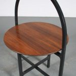 m25582 1970s Foldable side table, black wooden frame with rosewooden top Italy