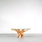 m25612 1950s Coffee table on tree root base with round glass top