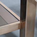 m25586 1970s Pair of square side tables on brass base with glass top and mirrored glass shelf Belgo Chrom / Belgium