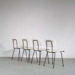 m25663 1950s Set of 4 dining chairs on solid black metal base with white skai upholstery Cordemeijer Gispen, Netherlands