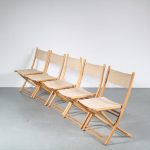 m25732 1970s Beech folding chair with white canvas upholstery Scandinavia